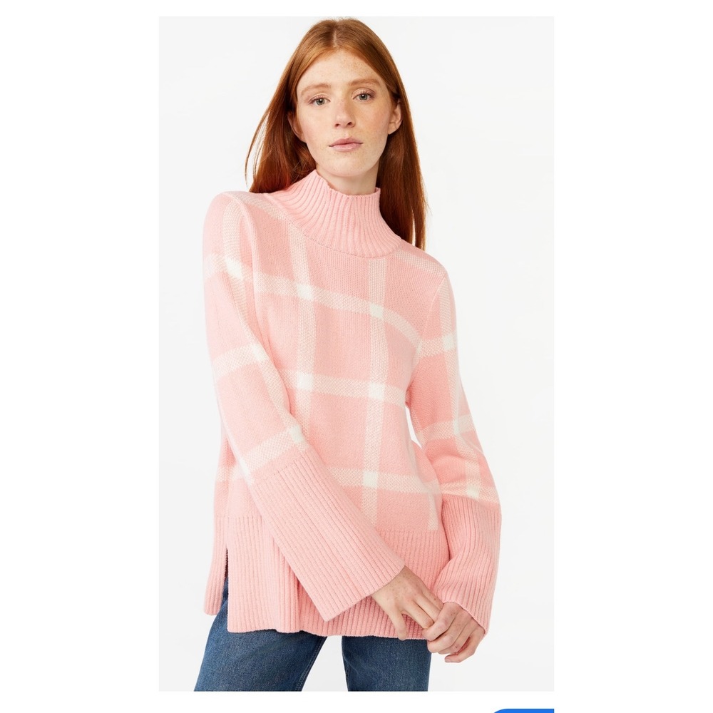 Free Assembly Pink Plaid‎ Turtleneck Sweater Women's XL Cozy Comfort